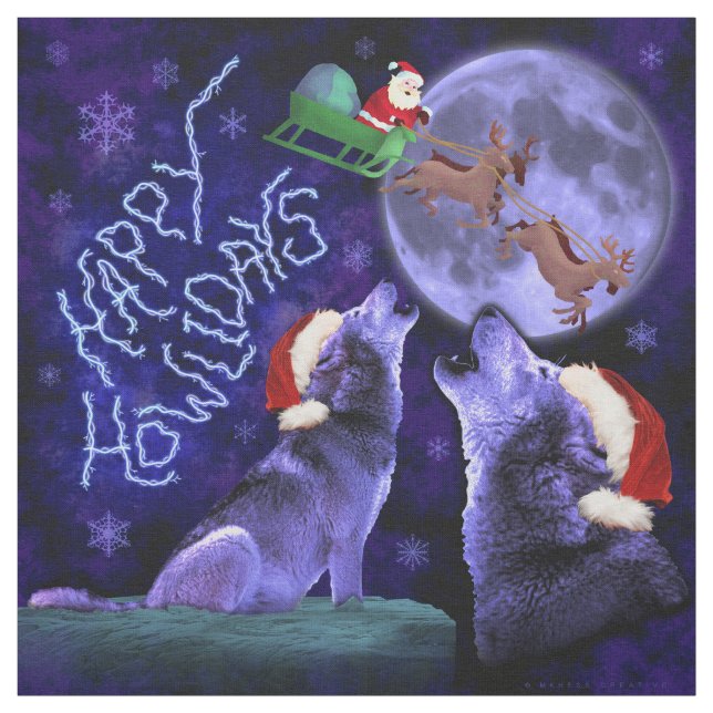 Tela Funny Navidades Howlidays Wolf Pun Humor (Retal)