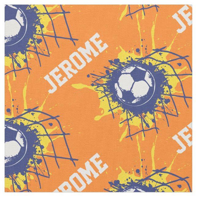 Tela Futbol de fútbol naranja de nombre personalizado (De cerca)