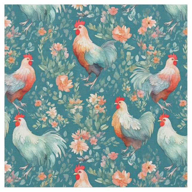 Tela Gallinas acuarela (De cerca)