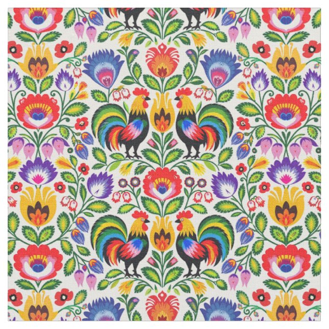 Tela Gallo de Flor de la Tradición Polaca (De cerca)