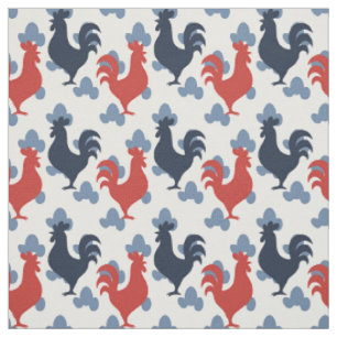 Tela Gallos de granja americana - Granero rojo y azul m