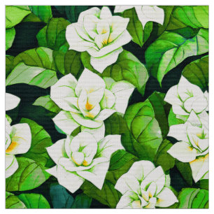Tela Gardenias blancas y hojas verdes de jade