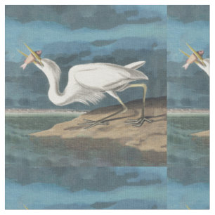 Tela Garza Blanca Grande de Audubon: Ave Costera Vintag