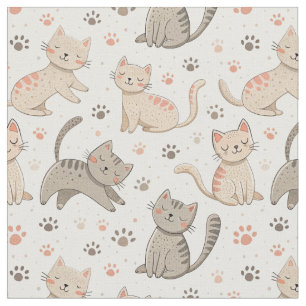 Tela Gatitos juguetones y huellas de patas - Patrón de