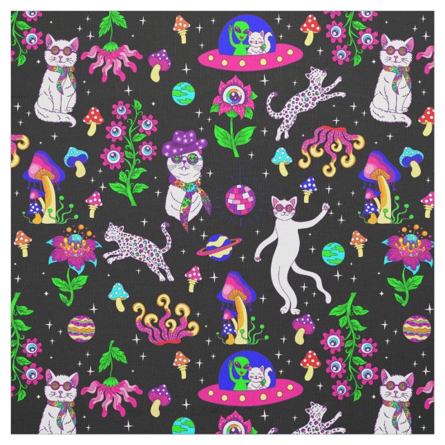 Tela gato alienígena disco espacio exterior leopardo uf (Retal)
