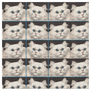 Tela gato blanco con los ojos azules impresos
