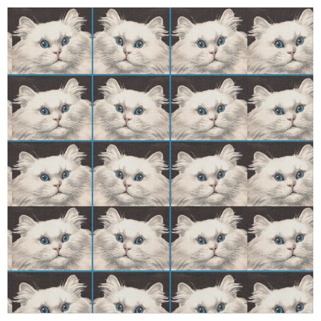 Tela gato blanco con ojos azules impreso (De cerca)