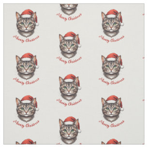 Tela Gato de Navidad lindo con sombrero de Santa Meowy 