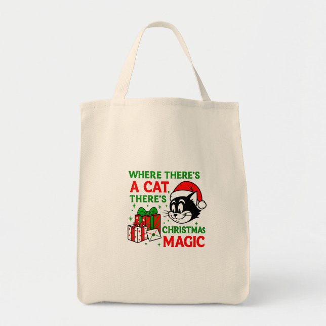 Tela Gato de Navidad, práctico bolso de mano para amant (Frente)