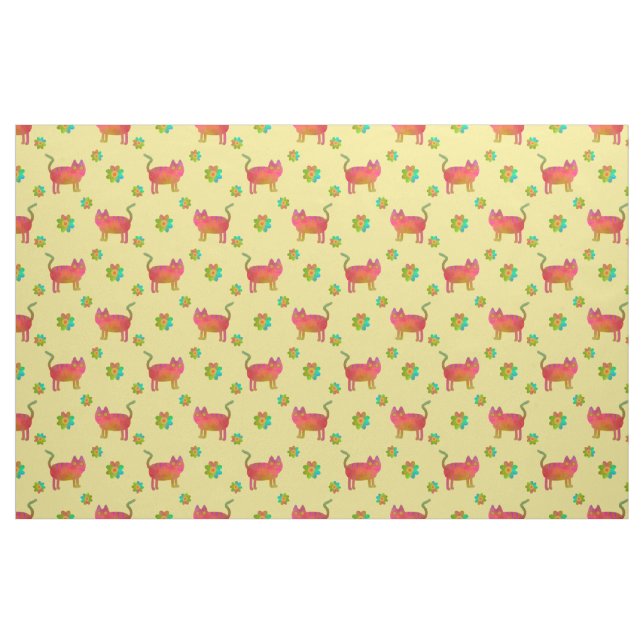 Tela Gato hippy en verano ("Cuarto gordo" (fat quarter))