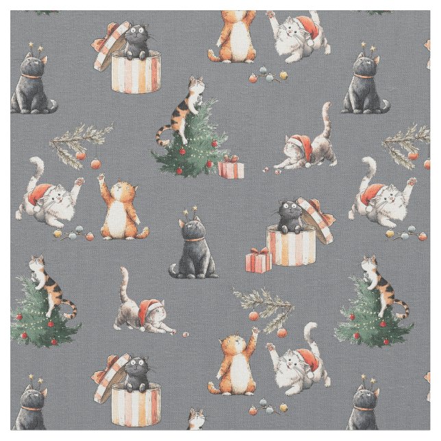 Tela Gato Navidad Meow ronroneo gatito (De cerca)