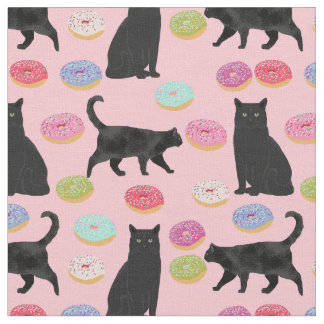 Tela gato negro y donuts color rosa