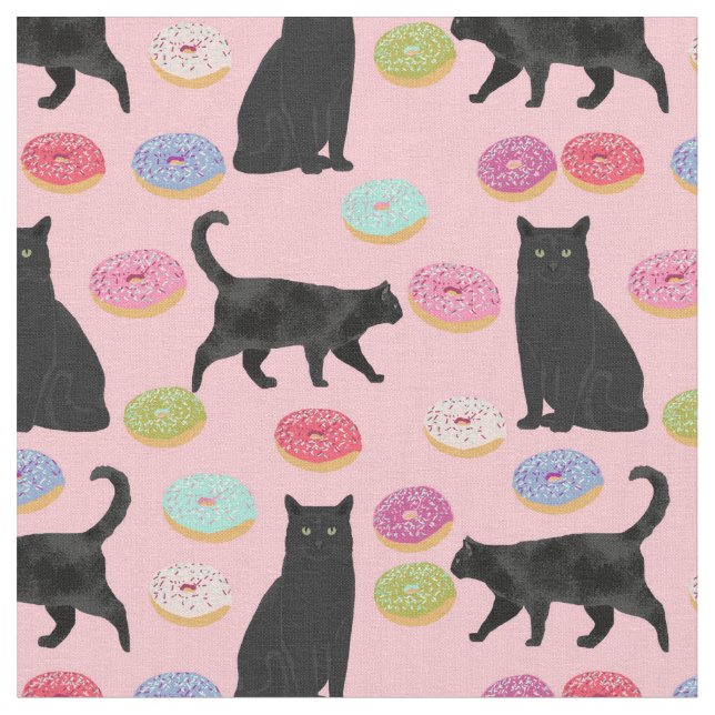 Tela gato negro y donuts color rosa (De cerca)