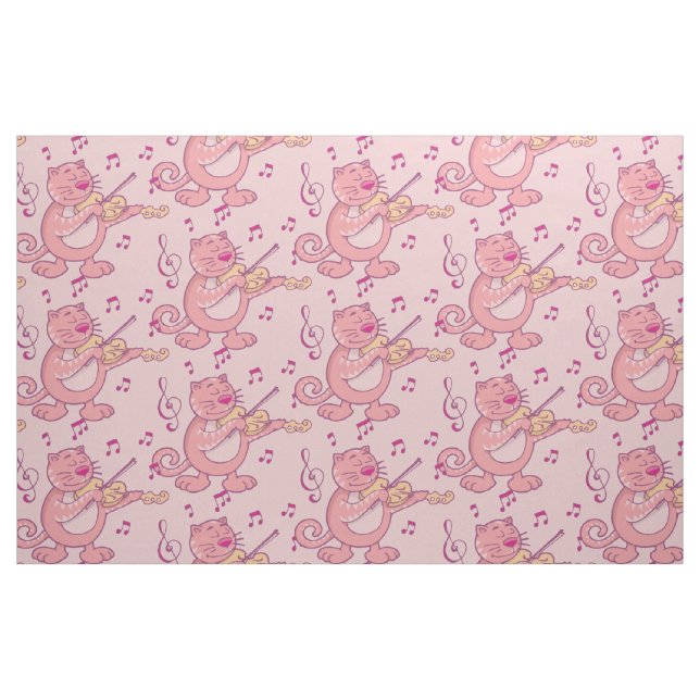 Tela Gato rosa con violín ("Cuarto gordo" (fat quarter))