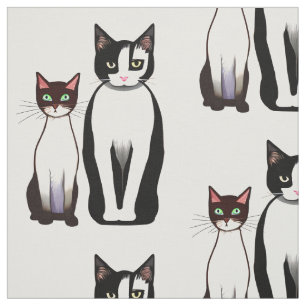 Tela Gato y gatito negro y blanco retro moderno