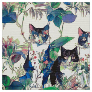 Tela Gatos acuarela en un jardín