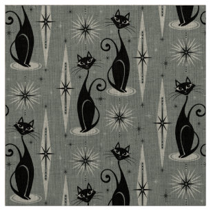 Tela Gatos atómicos retro en gris a mediados del siglo