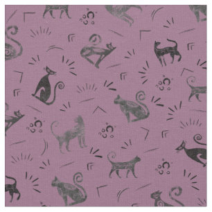 Tela Gatos de Arte Rupestre en Magenta Gris