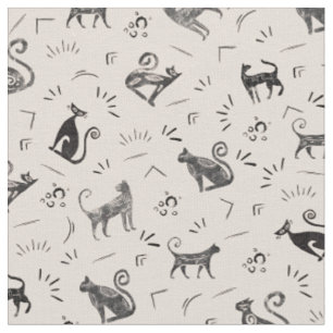 Tela Gatos de Arte Rupestre sobre Beige