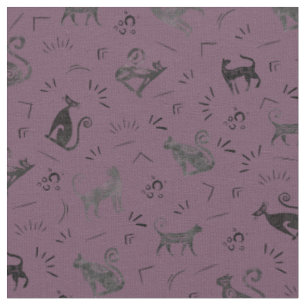 Tela Gatos de Arte Rupestre sobre Magenta Gris Oscuro