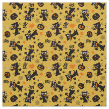 Gatos de Halloween negros gruñidos y calabazas esp