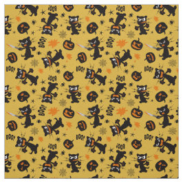Tela Gatos de Halloween negros gruñidos y calabazas esp