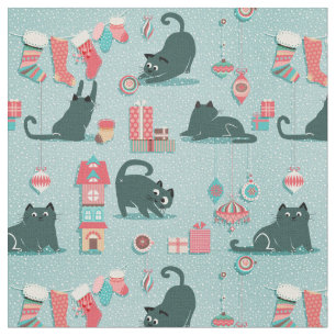 Tela Gatos de Navidad vintage