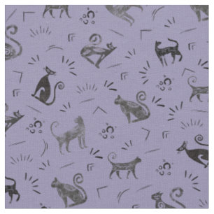 Tela Gatos del Arte Rupestre sobre Índigo Gris Claro