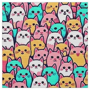 Tela Gatos Minimalistas juguetones en pasteles multicol