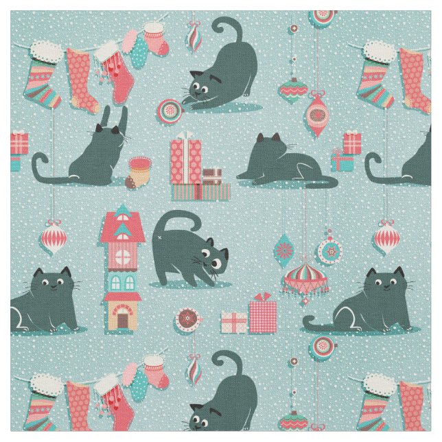 Tela Gatos navideños vintage (De cerca)
