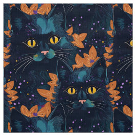 Tela Gatos negros de Halloween en el naranja