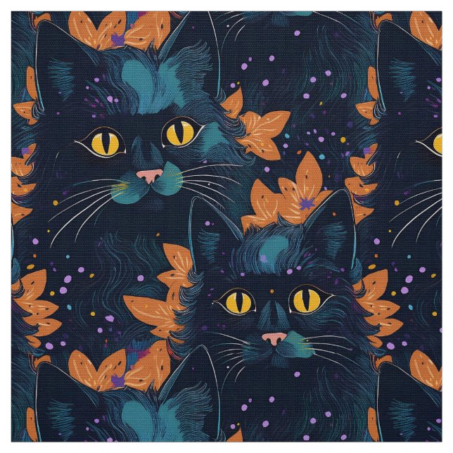 Tela Gatos negros de Halloween en el naranja (Retal)