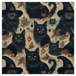 Tela Gatos negros góticos con un patrón gorra de brujas