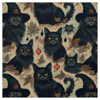 Tela Gatos negros góticos con un patrón gorra de brujas