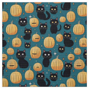 Tela Gatos negros y calabazas de Halloween