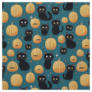 Tela Gatos negros y calabazas de Halloween