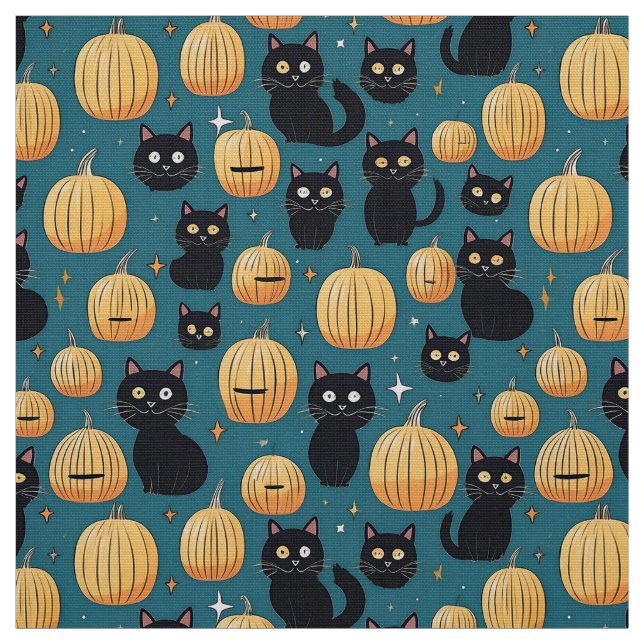 Tela Gatos negros y calabazas de Halloween (Retal)