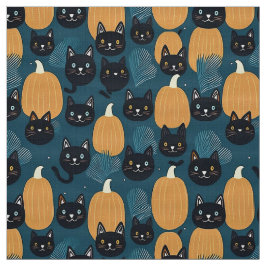 Tela Gatos negros y calabazas de Halloween