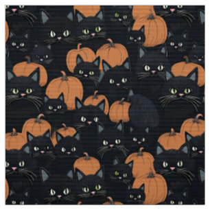Tela Gatos negros y calabazas de Halloween