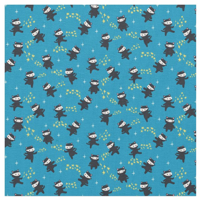 Tela Gatos Ninja con estrella en azul (De cerca)