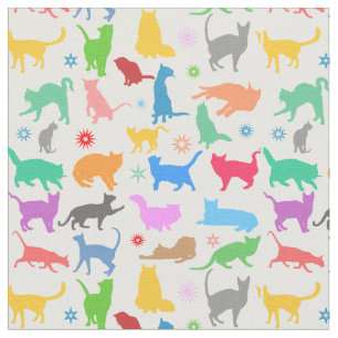 Tela Gatos Y Estrellas Coloridas