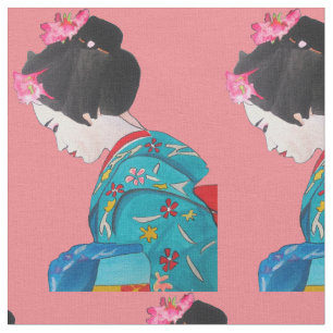 Tela Geisha japonés con arte lindo del flor rosado