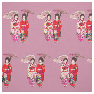 Tela Geisha japonés con arte lindo del kimono rojo