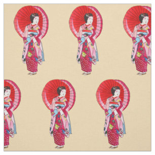 Tela Geisha japonesa con kimono rojo lindo arte