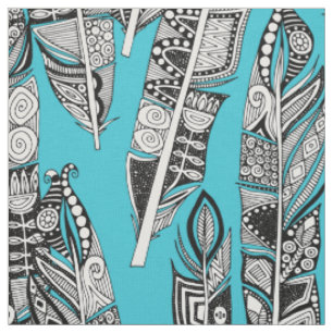 Tela geo plumas azul turquesa