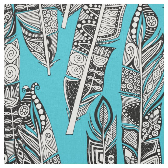 Tela geo plumas azul turquesa (Retal)