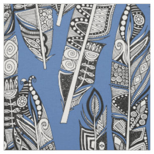 Tela geo plumas azules