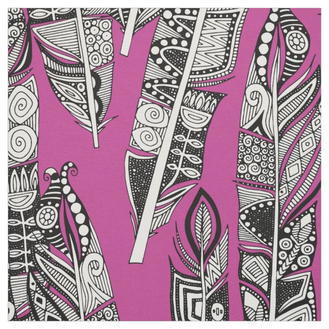 Tela geo plumas rosadas calientes (Retal)