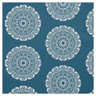 Tela Geometría orgánica 024 - Blanco sobre azul 00486b