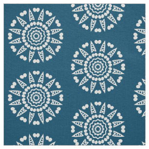 Tela Geometría orgánica 08 - Blanco sobre azul 00486b